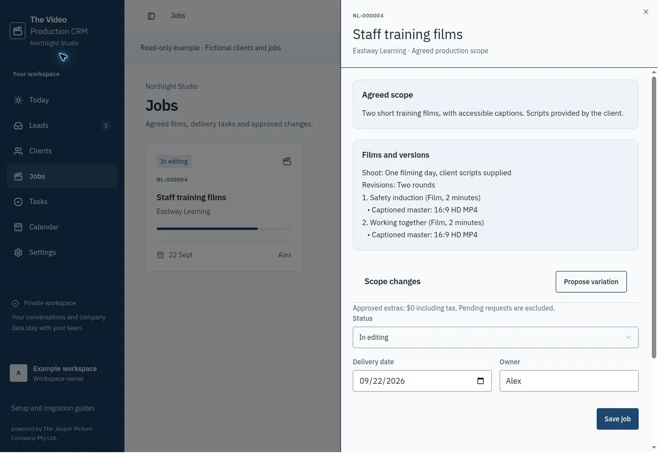A production job with agreed scope and delivery tasks